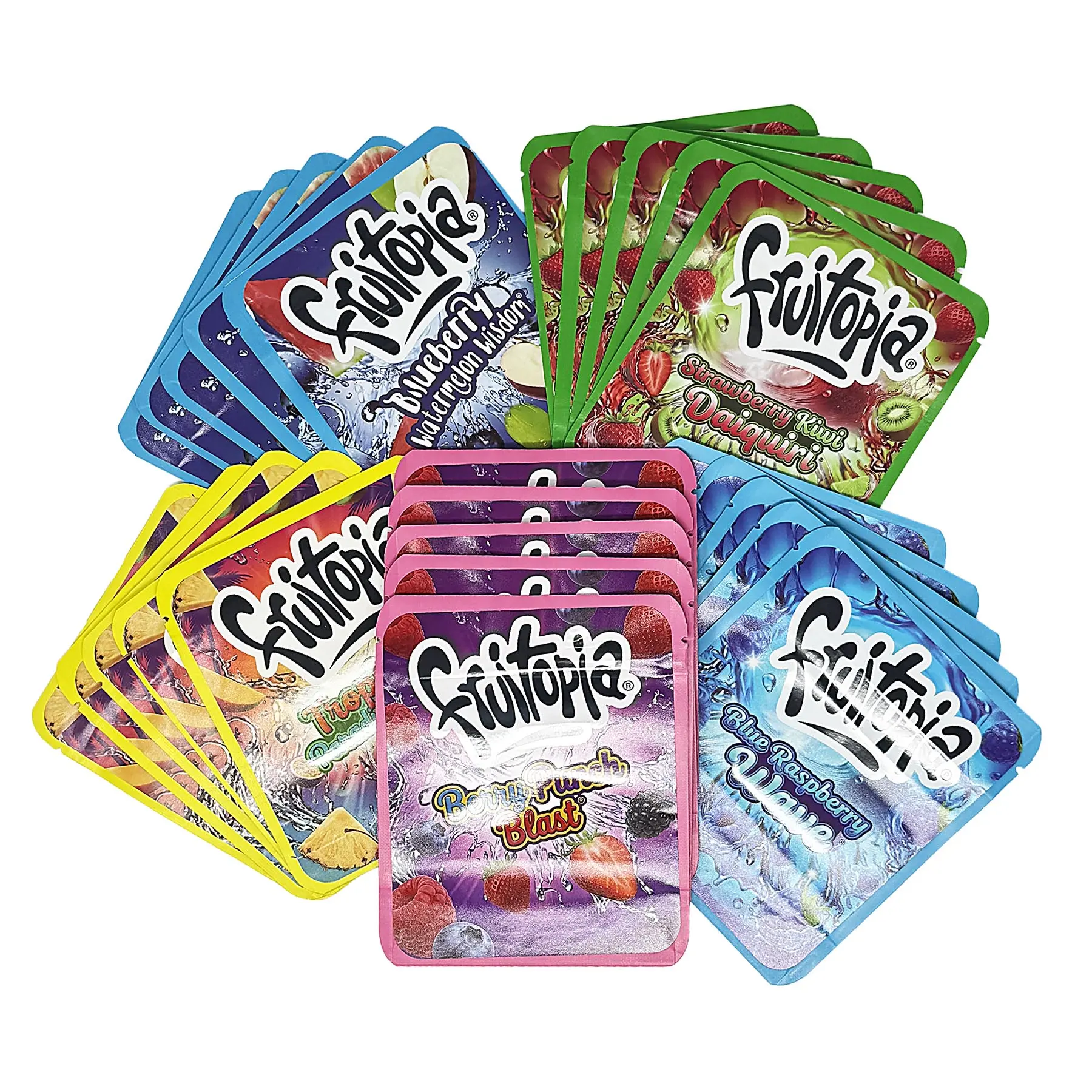 25-Pack 3.5g Thick Sticker Mylar Bags – Premium Resealable Packaging – Fruit Blend Design Collection