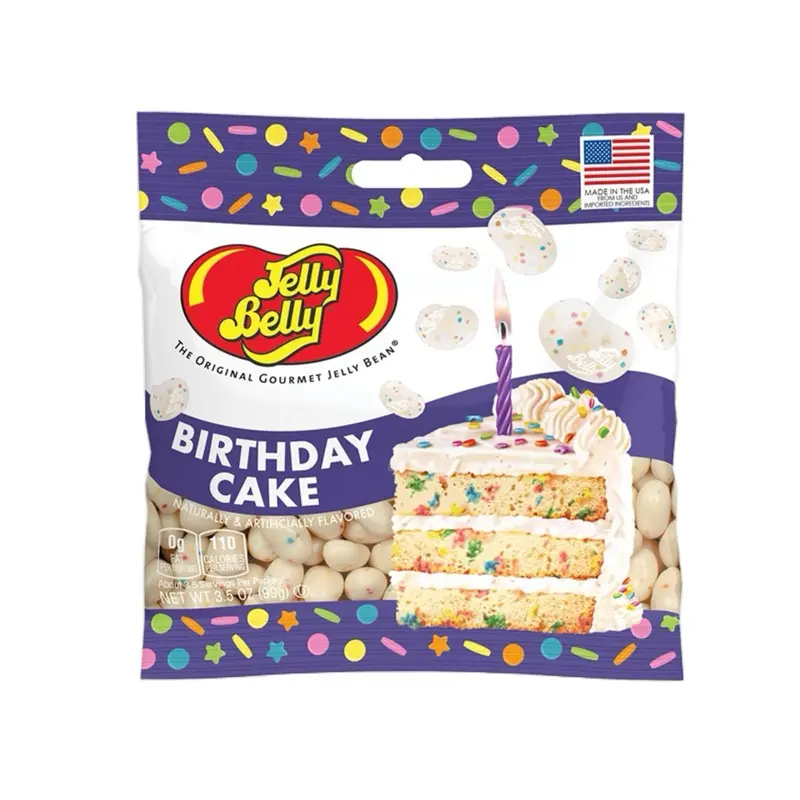 Jelly Belly Birthday Cake Flavored Jelly Beans, 3.5oz Bag, Soft Funfetti Cake-Like Sweets, All Ages Treat, 24-Month Shelf Life, Cupboard-Storable Chewy Goodie, Ideal for Candy Buffets, Jelly Bean Sweets