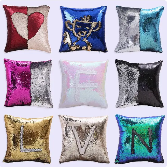 Sequin Cushion Set - DIY Reversible Throw Pillow for Couch Sofa and Bed, 14x14 Inch