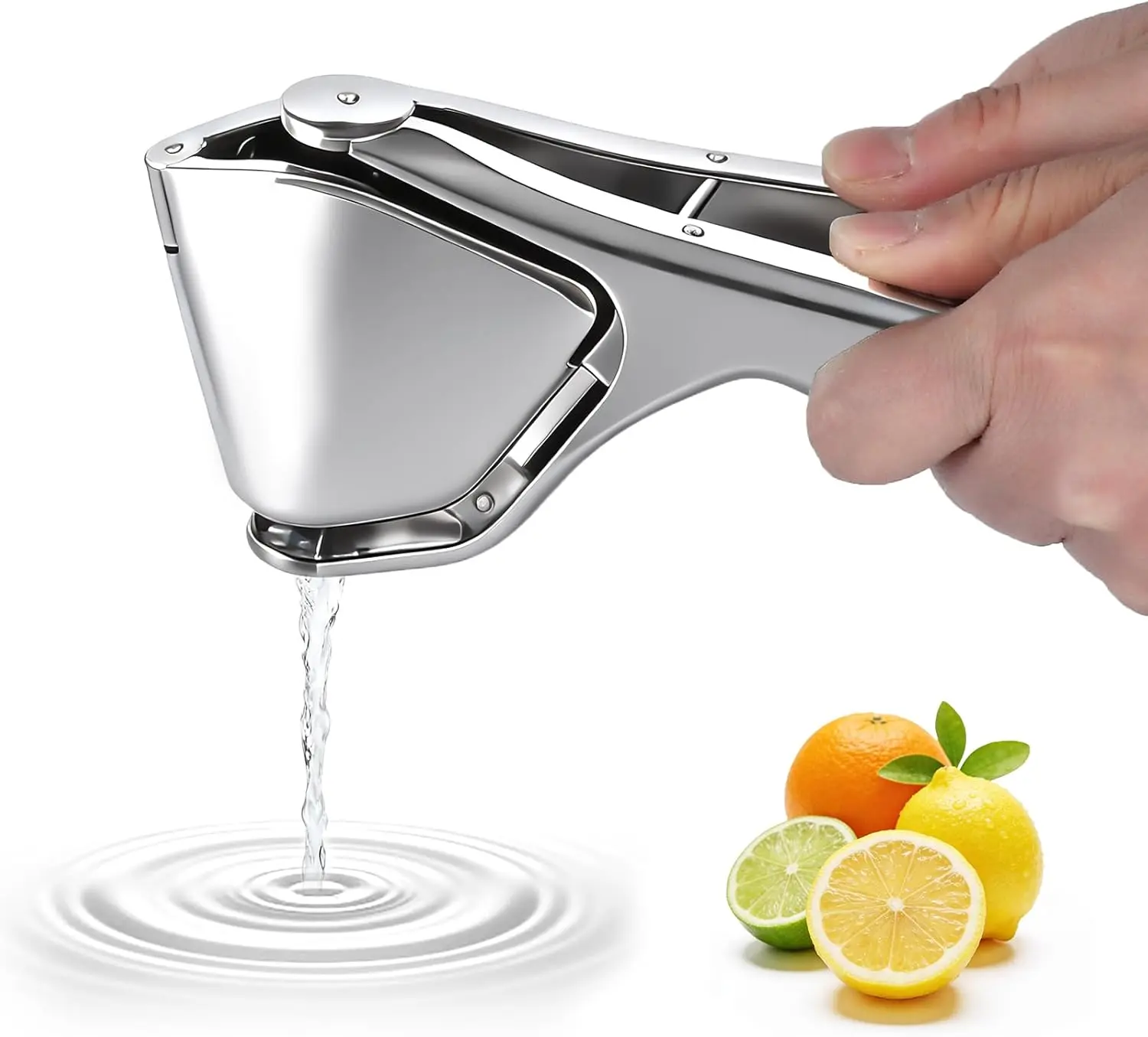 Lemon Squeezer, Stainless Steel Lemon Juicer, Manual Juicer for Lemon Citrus Lime, Foldable Handheld Citrus Squeezer with Seed-Strainer (Silver)