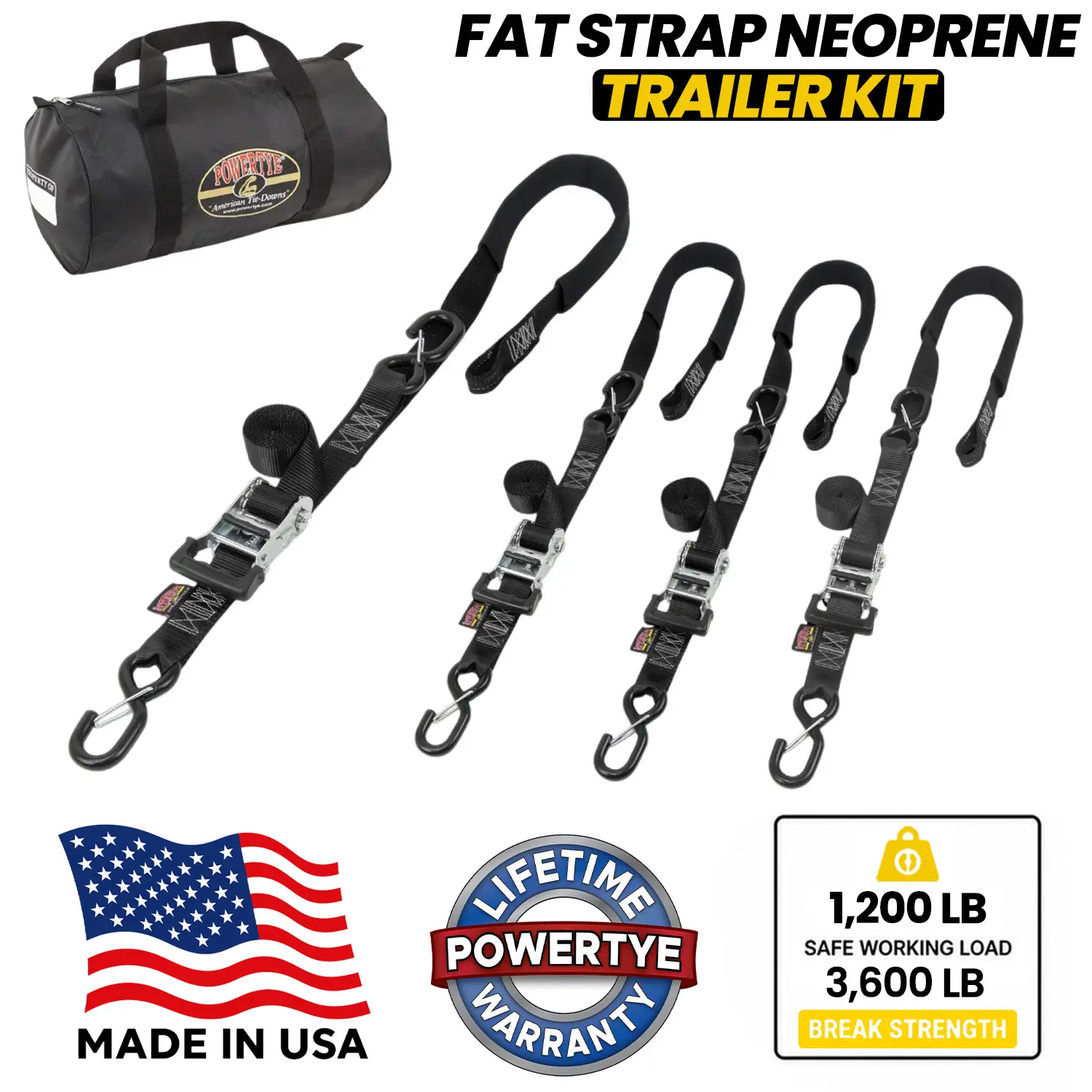 4 Pack 1.5in FAT STRAP *NEOPRENE* TRAILER KIT - Multicolor - with Large Storage Bag