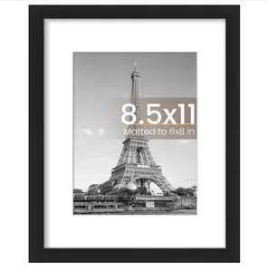 8.5 By 11 Picture Frame, Display Pictures 6x8 with Mat or 8.5 x 11 Without, Wall Hanging Photo Frames, Black, 1 Pack