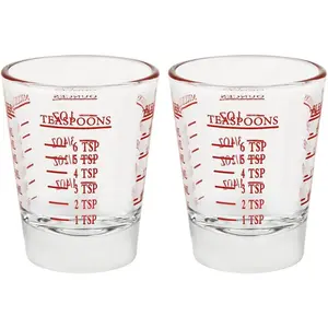 Set of 2 Red Shot Glasses - Heavy Glass,  for Measuring Espresso, , and More 26-Incremental Measurement 1oz, 6 Tsp, 2 Tbs, 30ml (2, Red)