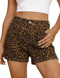 luvamia Jean Shorts for Women Trendy High Waisted Cheetah Leopard Animal Print Stretchy Denim Shorts Summer Casual Jorts