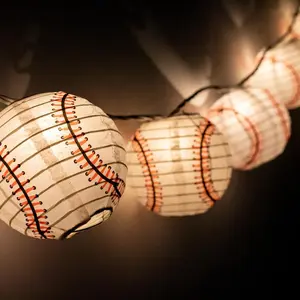 BLOWOUT 10 Socket Baseball Sports Round Paper Lantern Party String Lights (4" Lanterns, Expandable)