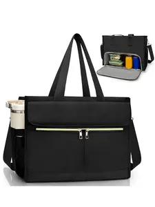 Pasman Lunch Bag for Women with 15.6" Laptop Compartment, Insulated Tote Bag, Work Tote back to school with 40oz Side Pockets, Multifunctional Insulated Bag (Black)