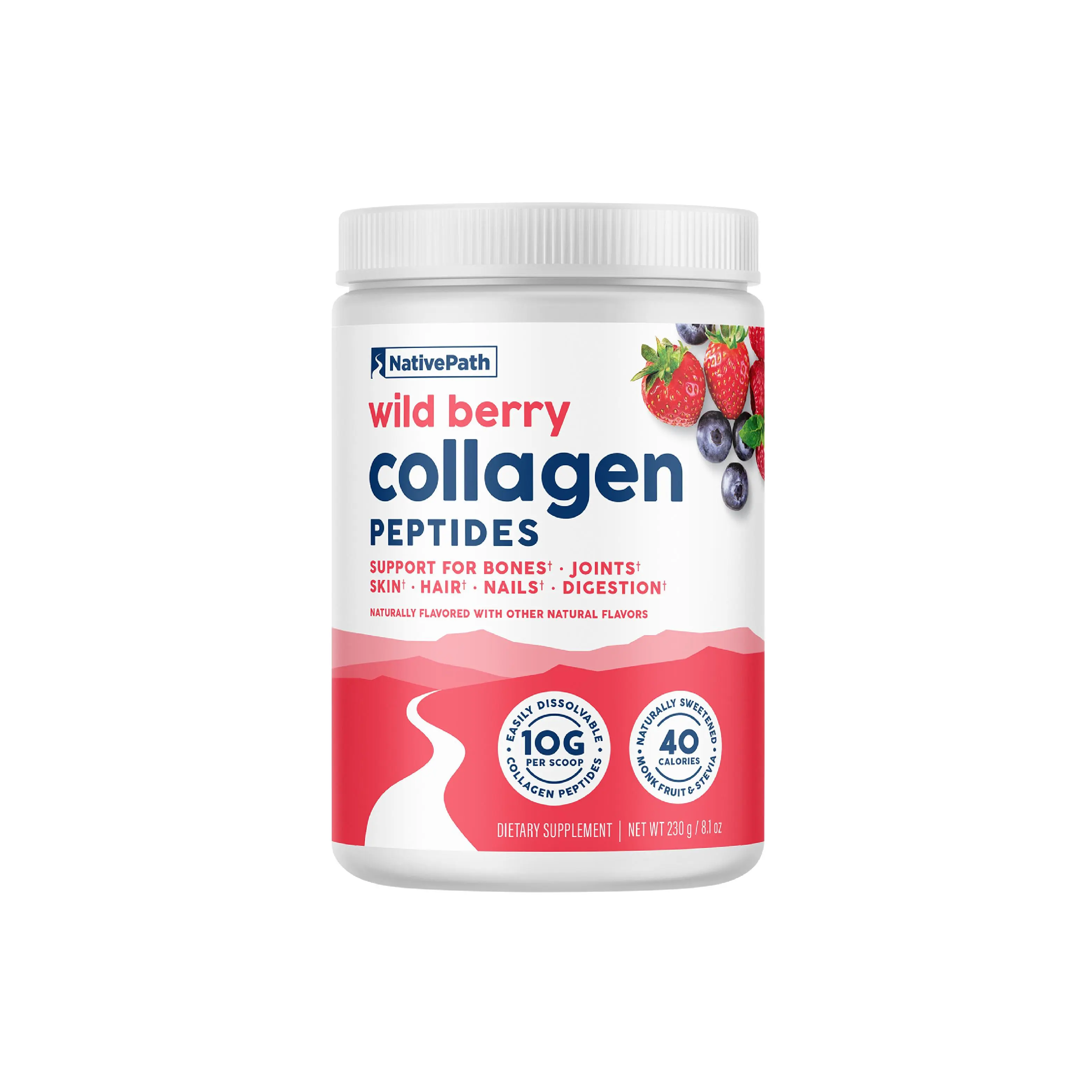 NativePath Wild Berry Collagen Peptides Powder - 10g Grass-Fed Type 1 & 3, 20 Servings - for Hair, Skin, Nails & Joints - Keto & Paleo, No Gluten, No Dairy (8.1 oz)
