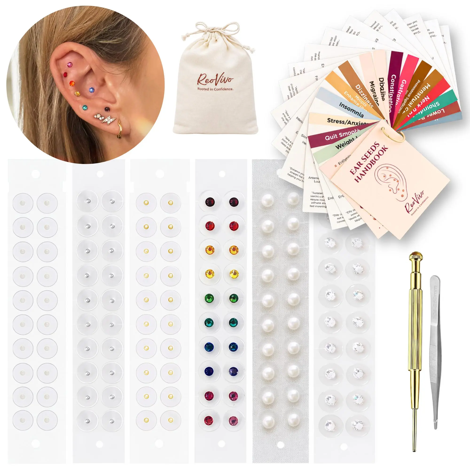 120pcs Ear Seed Gem Jewelry Kit (120 Pcs) with Step‑by‑Step Guide, Tweezers & Pouch