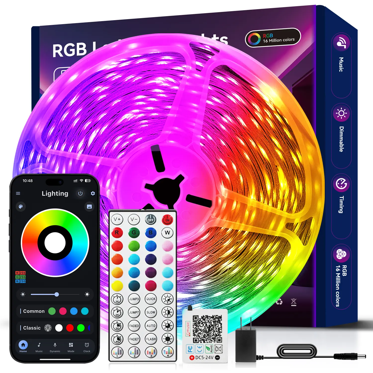 Smart LED Strip Lights - Wireless Multi-Mode Colorful Interior Lights with App Control, RGB Music Sync for Bedroom, Party Home Decor, Wireless Led Lights, Multi Mode Led, Colorful Led Light