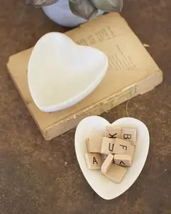 Hand-Carved White Stone Heart Bowl