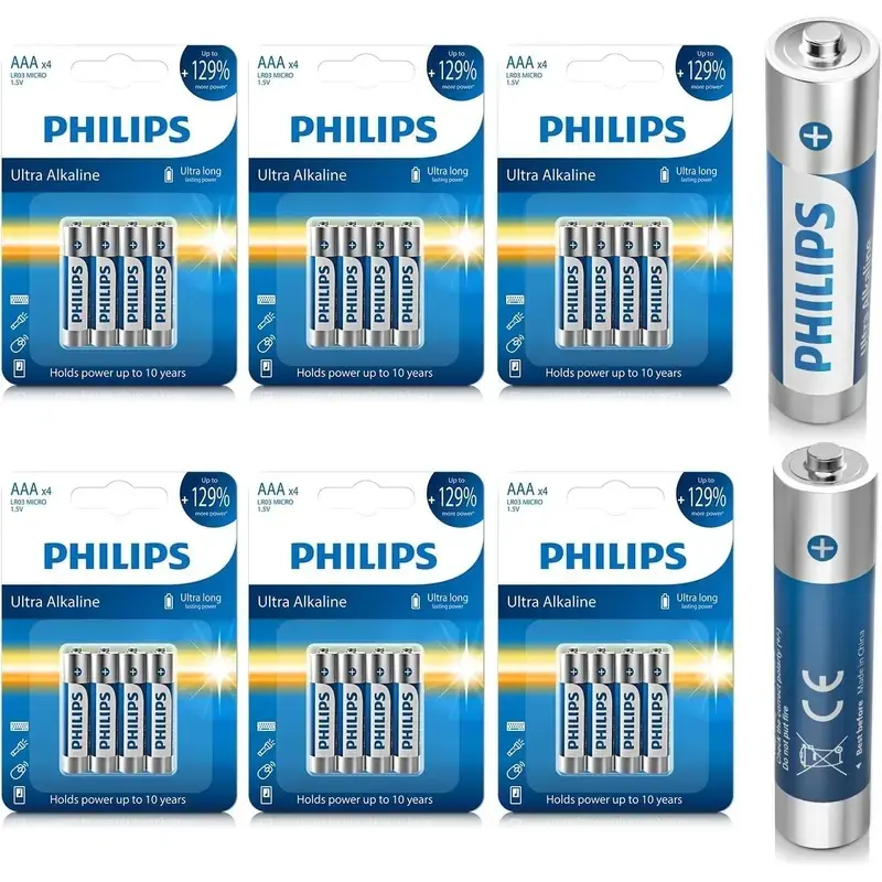 Philips AAA Batteries 24 Pack Alkaline Triple A Battery 1.5V Ultra Long Lasting 3A Batteries for All Your Devices-10-Year Shelf Life (Non-Rechargeable)