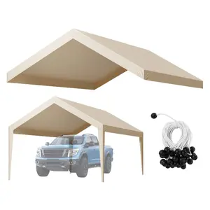 fathersdaygift VEVOR Carport Replacement Canopy, 12x 20 ft Potable Garage Tent Top Tarp, UV-Resistant Waterproof Car Shelter Tarp, Heavy Duty Car Port Cover with Ball Buggees, Beige, Frame Not Included