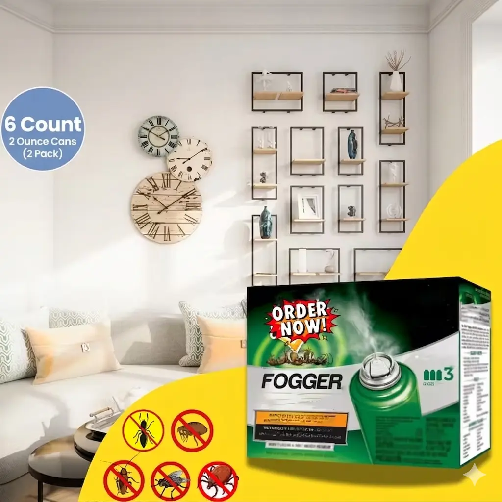 Indoor Pest Control Fogger 6 Count-2 Ounce Cans (2 Pack)  – Roach, Spider, Fly & Flea Treatment with Odor Neutralizer – Covers Up to 2,000 Cu Ft per Can
