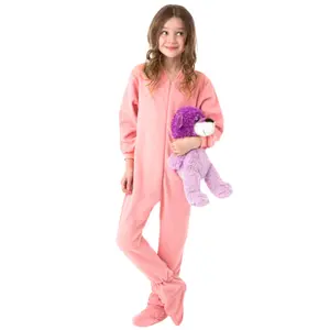 Kids Pink Fleece Onesie Footed Pajamas for Girls & Boys Nightgown