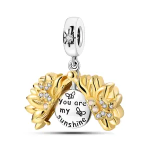 MULA Silver-Plated Sunflower Pendant - Gold-Plated Petals, Cubic Zirconia Gemstones, Bracelet & Necklace Compatible Charm, Exquisite Craftsmanship, Sentimental Necklace, Mom's Birthday Gift