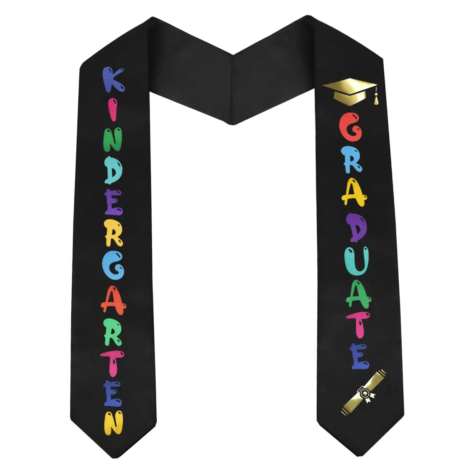 Kids' Kindergarten Graduation Stole, Decorative Sash with Colorful Letters Print, Lightweight Fabric Accessory for Boys & Girls, 1-Size-Fits-Most, Decorative Scarf, One Size Fits Most