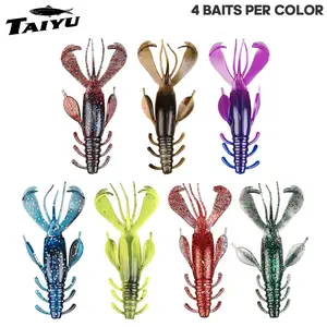 Taiyu 4pcs Bag Shrimp Shape Fishing Soft Baits, Soft Plastic Lures, Durable PVC Material 10g 10cm, Dual T Tail, Enhanced Attractant for Bass Fishing