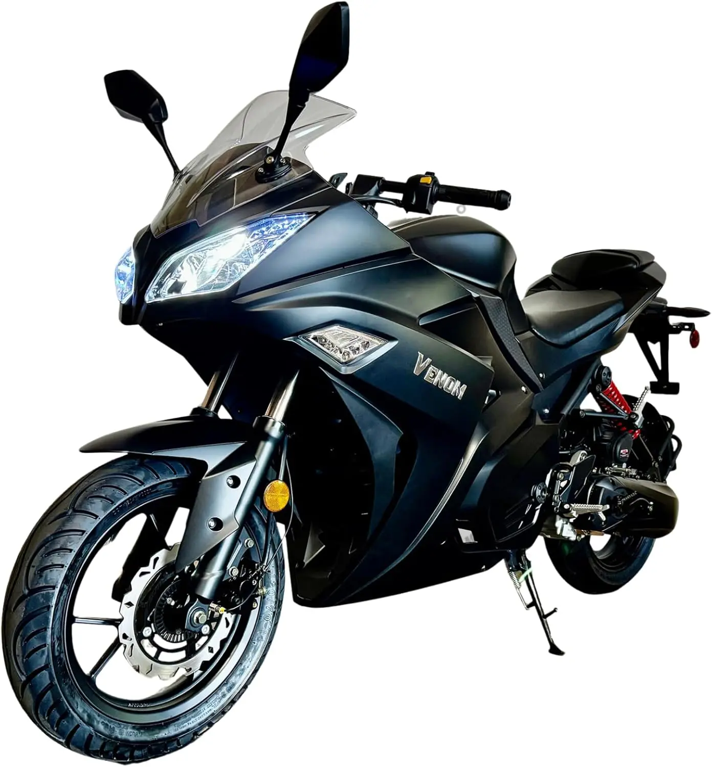 200CC AUTOMATIC MOTORCYCLE, VENOM X19 Full Size Matte Black Auto LED with NO GEARS, Front Tire: 120/70-14 Rear Tire: 140/60-14, HIGH PERFORMANCE CDI BLACK