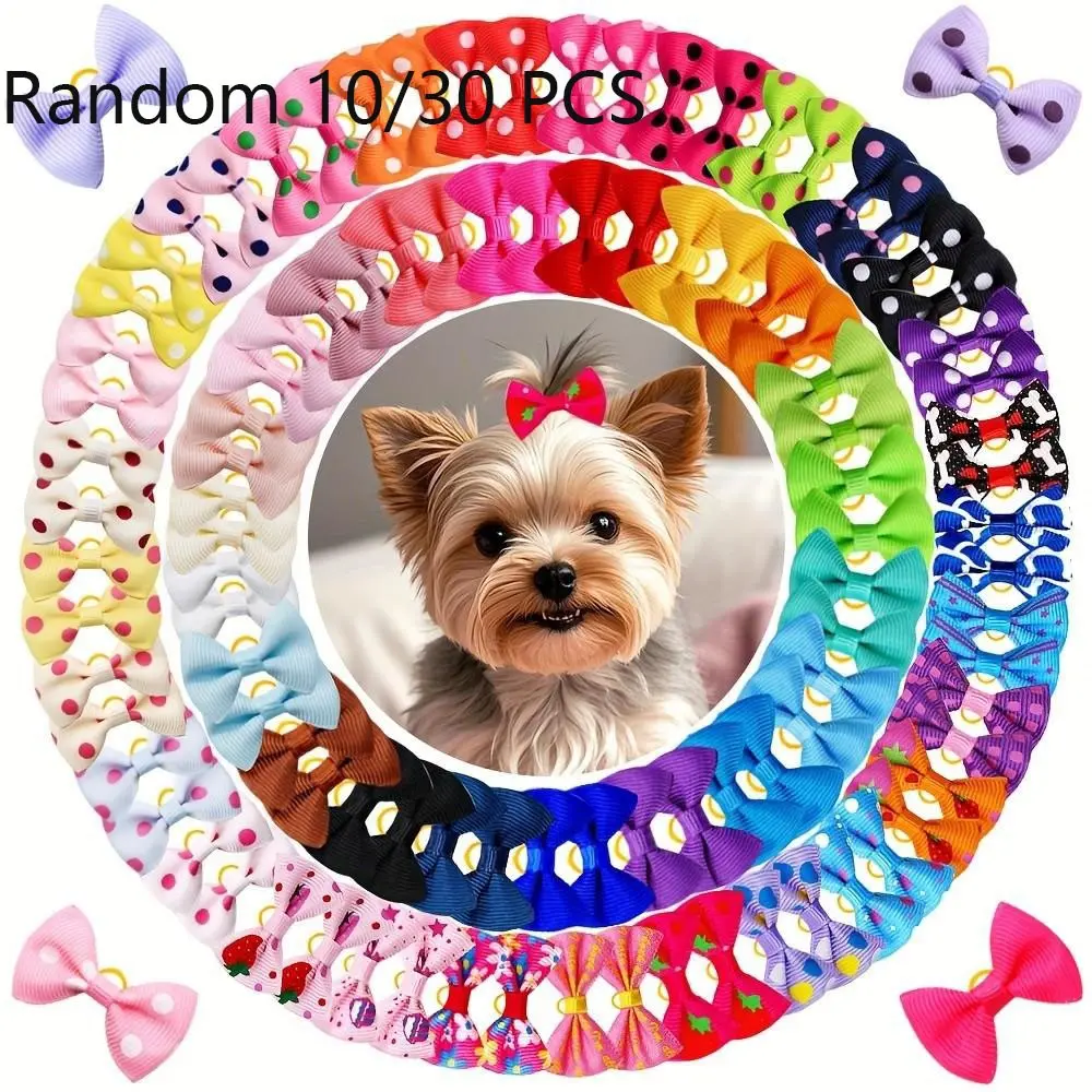 10/30Pcs Cute Puppy Dog Small Bowknot Hair Bows,Yorkie Poodle Doggie Bows with Rubber Band Pet Grooming Bows Dog Hair Costume Accessories for Small Dog