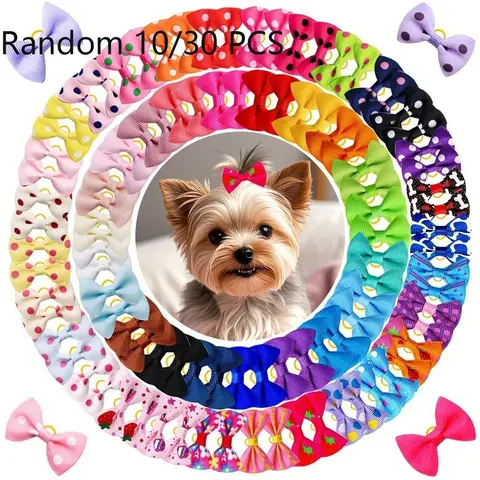10/30Pcs Cute Puppy Dog Small Bowknot Hair Bows,Yorkie Poodle Doggie Bows with Rubber Band Pet Grooming Bows Dog Hair Costume Accessories for Small Dog