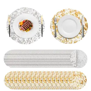 50/100Pcs Silver/Gold Disposable Placemats Set, Foil Mesh 13 Inch Round Pressed Table Mates for Dining Table Wedding Birthday Party Holiday Home Decoration