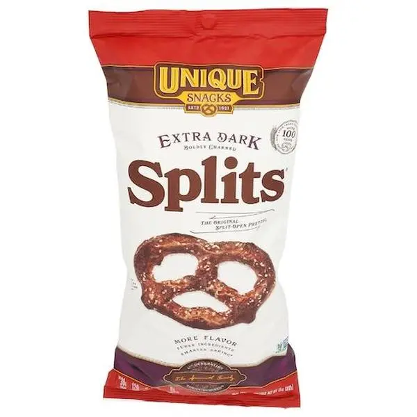 Unique Snacks Extra Dark Splits Pretzels 11 oz 12 ct