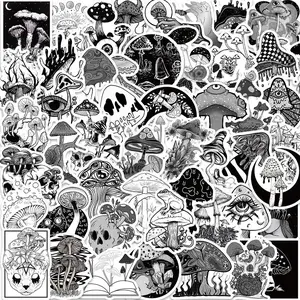 Gothic Mushroom Pattern Sticker, 50pcs/set Punk Style Mushroom Decorative Sticker, DIY Decals for Water Bottle, Laptop, Phone Case, Scrapbooking