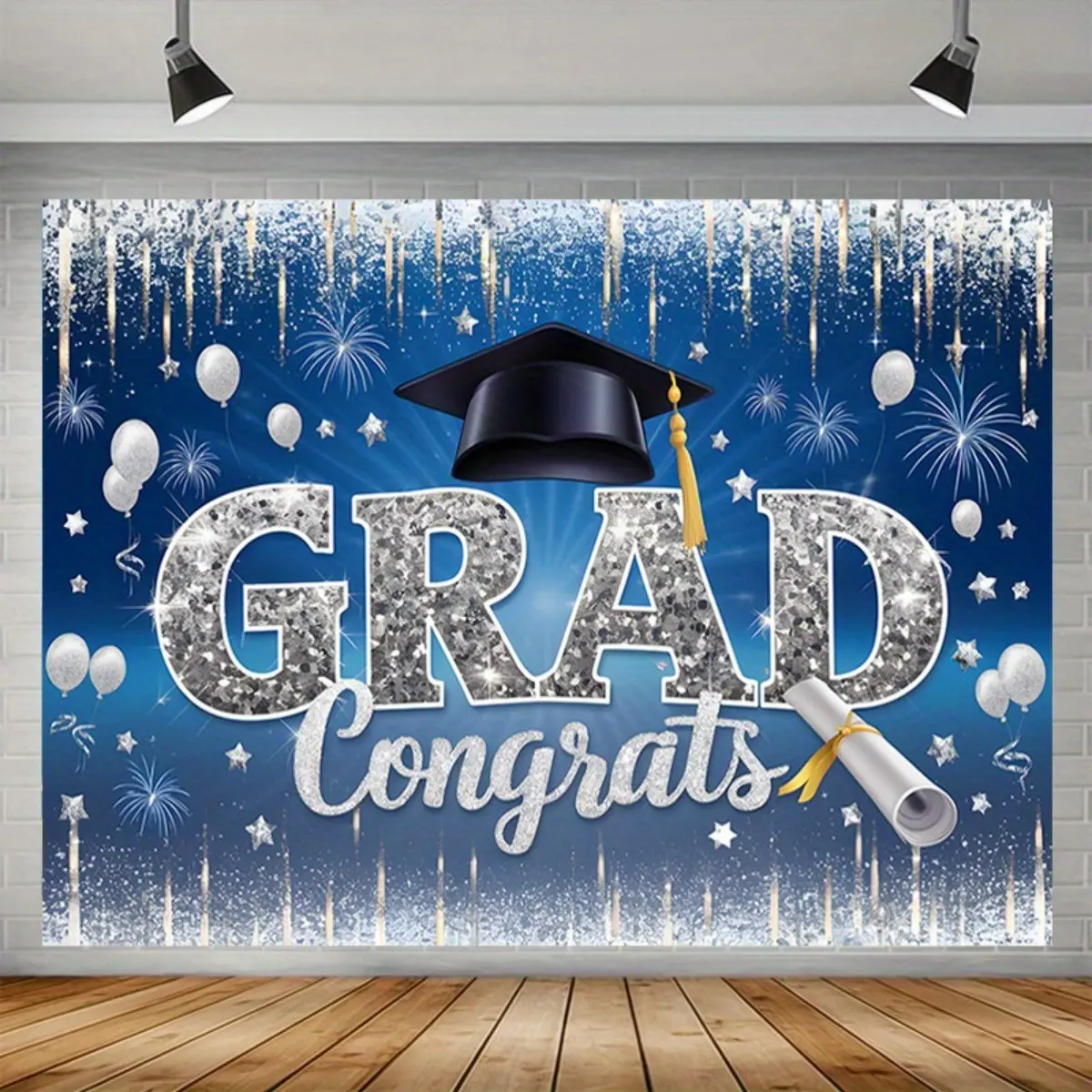 2D Graduation Party Banner with Grad Congrats Design, 2026 Graduation Celebration Decoration Banners, Grad Party Decorations, Shimmer Wall Backdrop for Homes and Parties, Party Background Decoration, Mixed Colors for Outdoor and Indoor Use