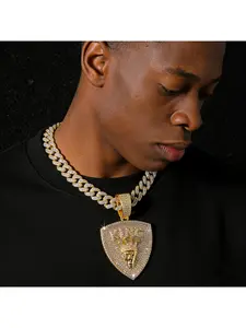New Arrival Men's Full Diamond Cuban Chain Hip-Hop Style Personalized Crown Lion Head KING Shield Pendant Necklace