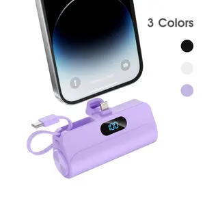 citicr 5000mAh mini, compact and portable charger, built-in iOS plug /Type-C cable, 12W fast charging, compact and cute stand essential for travel, suitable for iPhone16/15/14/13/12 series and Android