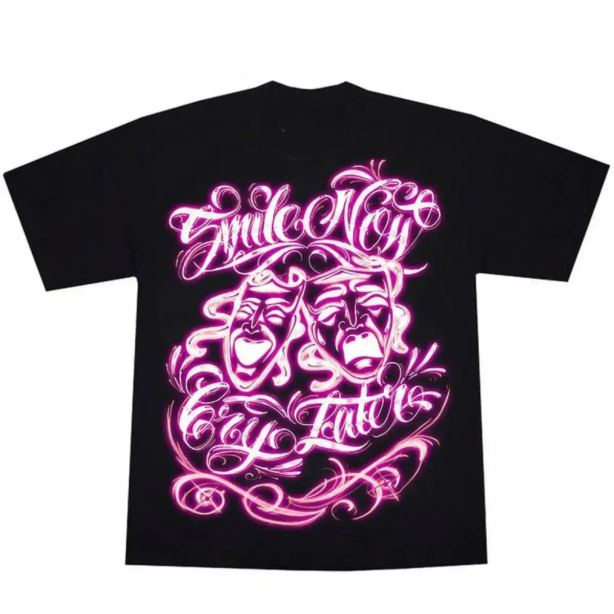 Smile Now Cry Later Airbrushed Pink Chicano Tattoo, Chicano Art,Gangxter Clothes Cholo, Lowrider, Chicana,  Graphic Tee,Hoodie Chicano Sweatshirt Front and backmen gifts,graphic teeswwzz