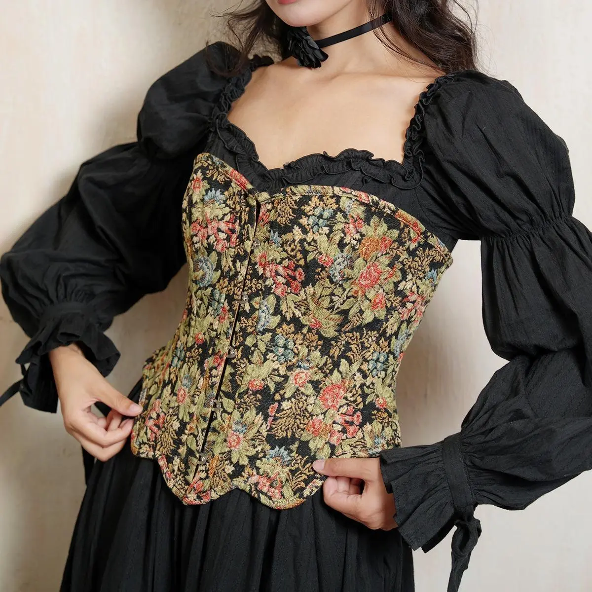 Mirrored Petals Corset-LuminaVenus Corset French Blue Vine Floral Dress  Prom Design Puff Sleeve Casual Dress Outfits Holiday Essentials Graduation Season Mafia Wedding Dress Formal Light Metallic Blazers Fabric Womenswear Drape Jacquard St