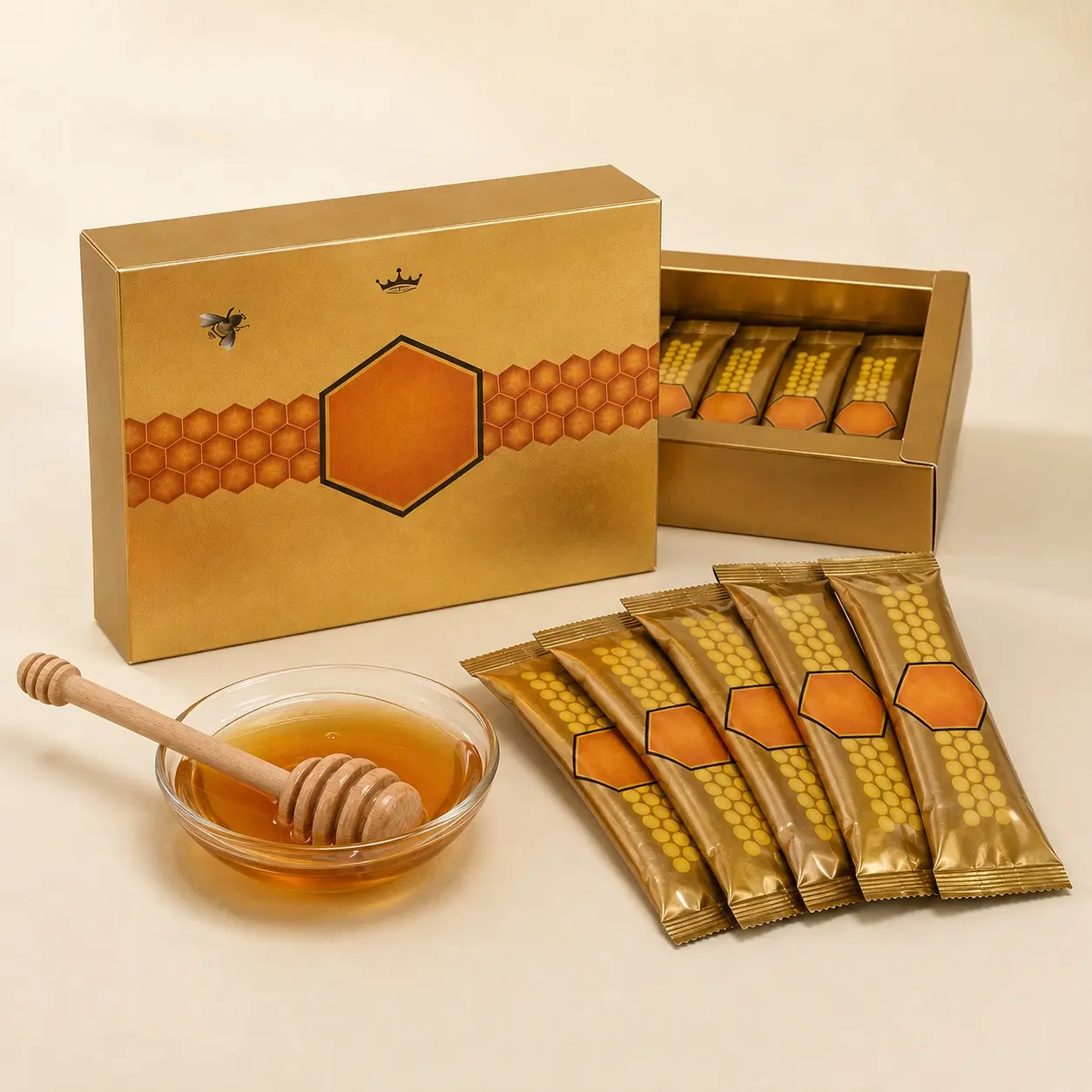 Pure Green Bee Organic Honey Sticks with Bee Pollen, 12 x 20G Single Serve Honey Pure Green Bee Organic Honey Sticks with Bee Pollen, 12 x 20G Single Serve Honey