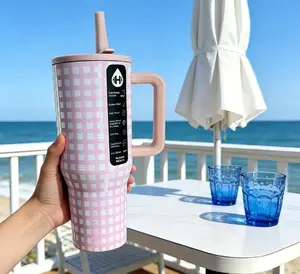 HYDROJUG 40oz Pink Checkered Tumbler - Leak-Proof, Non-Slip Base, Cozy Vibe, Perfect for Work, Shopping, Camping, Sweet & Cool Hydration Choice for Girls, Drinkware & Flasks water bottle cups tulip glass pasta straw sippy
