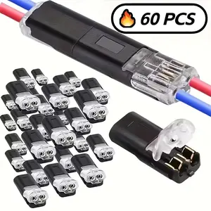60pcs H-Type Socket Quick Cable Connector, 2-Pin Plug Car Wire Cable Terminal, Electrical Connector Strip Terminal Connection, Copper Contact, PVC Insulated, Uncharged Power Mode, Electrical Connection |Insulated Connectio，Low Voltage Wire Connectors