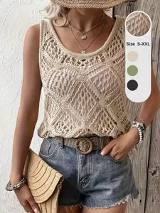 Boho Chic Vintage Casual Handmade Crochet Knit Vest, Summer New Design, Slimming Outerwear, Elegant Sleeveless Sweater for Women