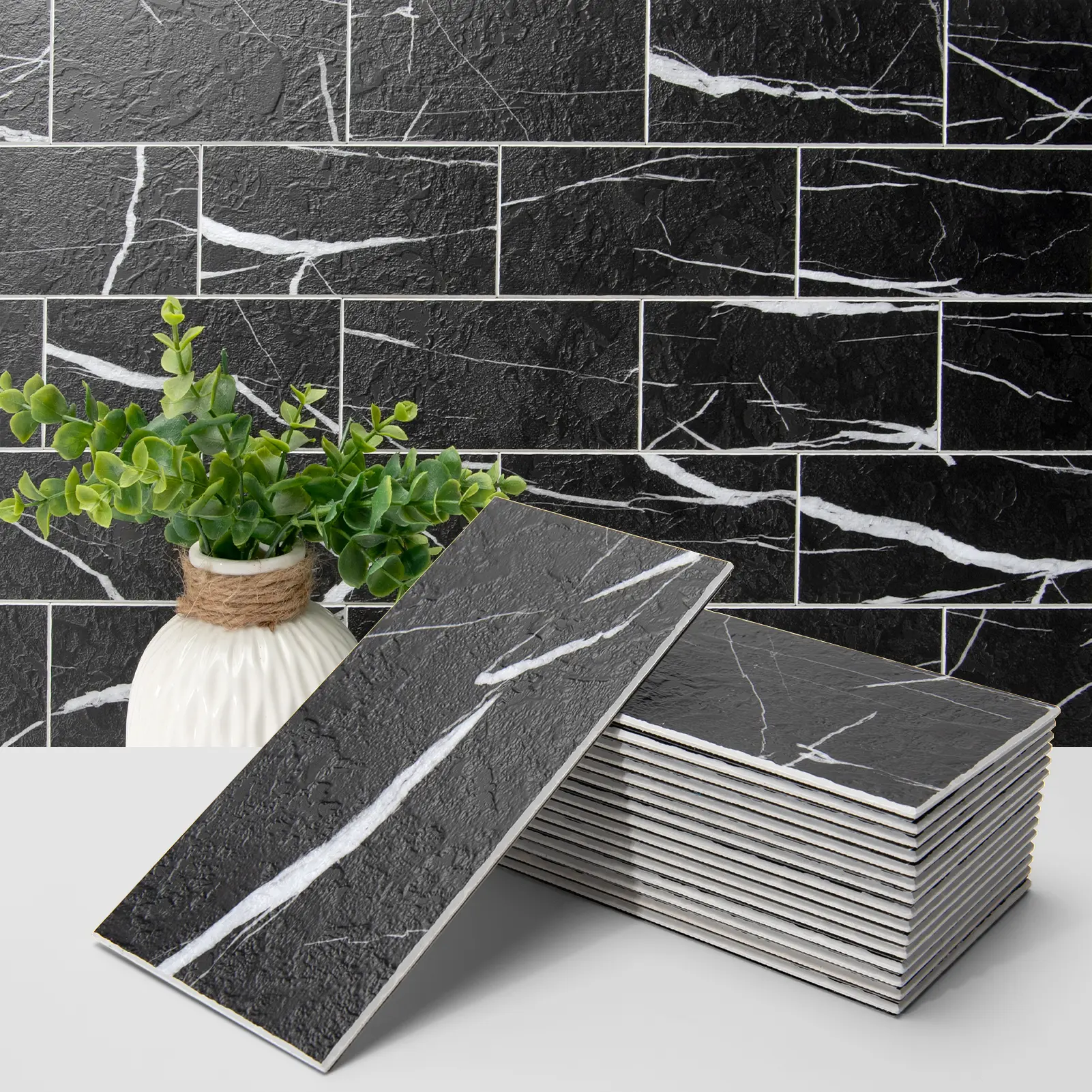 Art3d 3-in×6-in Peel & Stick Waterproof Modern Marble Pattern Tile Stickers, 102PCS Decorative Kitchen Backsplash Decor for Bathroom Walls, Fireplaces