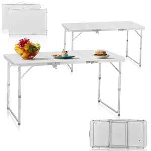 summervibes Karlhome 4ft Camping Folding Table, Aluminum Portable Picnic Table with Adjustable Height, 3 Fold Lightweight Outdoor Table for Indoor Travel Beach and Party
