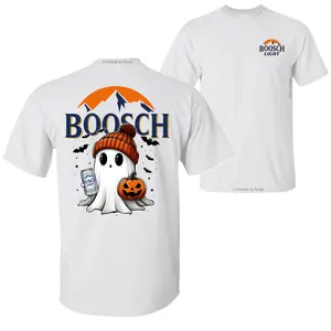 Boosch Light Halloween Cute Boo Boo Ghost Pumpkin T-Shirt, Trendy Halloween Spooky Season 2 Sided Graphic Design Unisex Cotton T-shirt for Men for Women Menswear Womenswear Top
