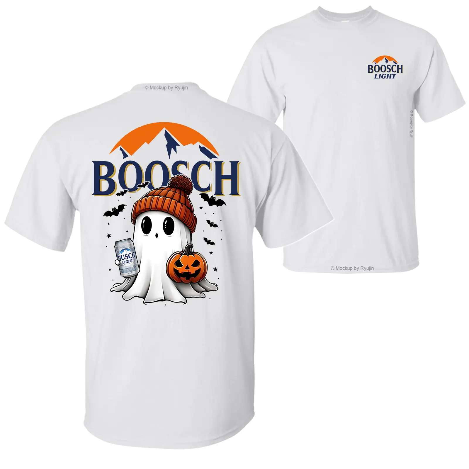 Boosch Light Halloween Cute Boo Boo Ghost Pumpkin T-Shirt, Trendy Halloween Spooky Season 2 Sided Graphic Design Unisex Cotton T-shirt for Men for Wom