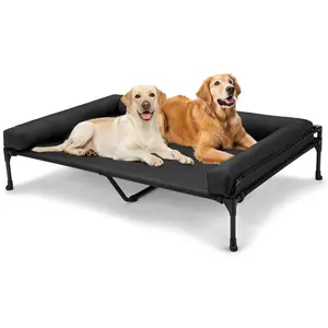 #Summervibes #petlovers Veehoo Elevated Raised Dog Bed-Cooling Outdoor Dog Cot Bed for Large Sized Dogs Three-Sided Fence Raised Pet Cot with Mesh & No-Slip Feet Dog Hammock Bed with Removable Bolster