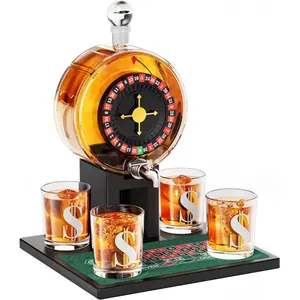 Roulette Whiskey Decanter Set, 60.9 Oz Casino-Style Slot Decanter with 4 Dollar Glasses, New Year Birthday Gifts for Men Dad, Him, Liquor Dispenser for Anniversary, Bar, Poker Night, Men Cave