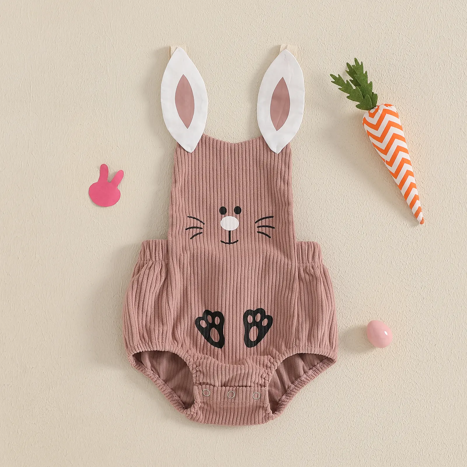 Unisex Infant Toddler Corduroy Romper - Cute Cartoon Rabbit Sleeveless Bodysuit with Button Closure, Fun Themed Bodysuits, Kids' Fashion Onesie, Infant Toddler Clothes, Sleeveless Onesies, Bodysuit Outfit, Baby Clothes Girl