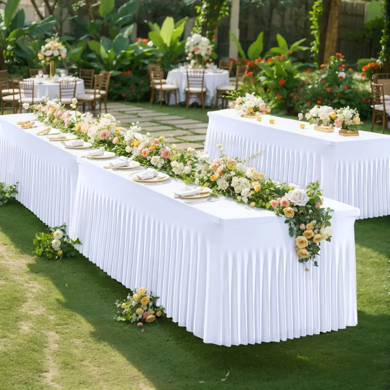 Classic Stretchy Spandex Ruffle Tablecloth - 4ft/6ft (72in*29in*29in) Rectangle Table Cover, Decor-Friendly, Stain-Resistant, Wrinkle-Free, Washable for Wedding, Home Supplies