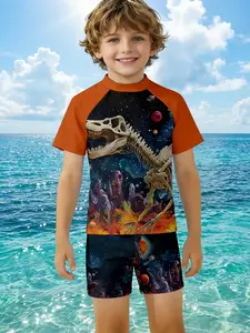 Trendy Kids' 3D Jurassic Swimwear Set, Cosmic Dinosaur Print Split Swimsuit, Fashion Outdoor Sports, Birthday Gift, Holiday Gift