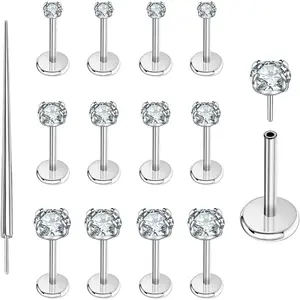 20G/18G/16G Flat Back Earrings Stud Surgical Stainless Steel Threadless Push in Nose Stud Tragus Helix Lip Medusa Piercing Jewelry