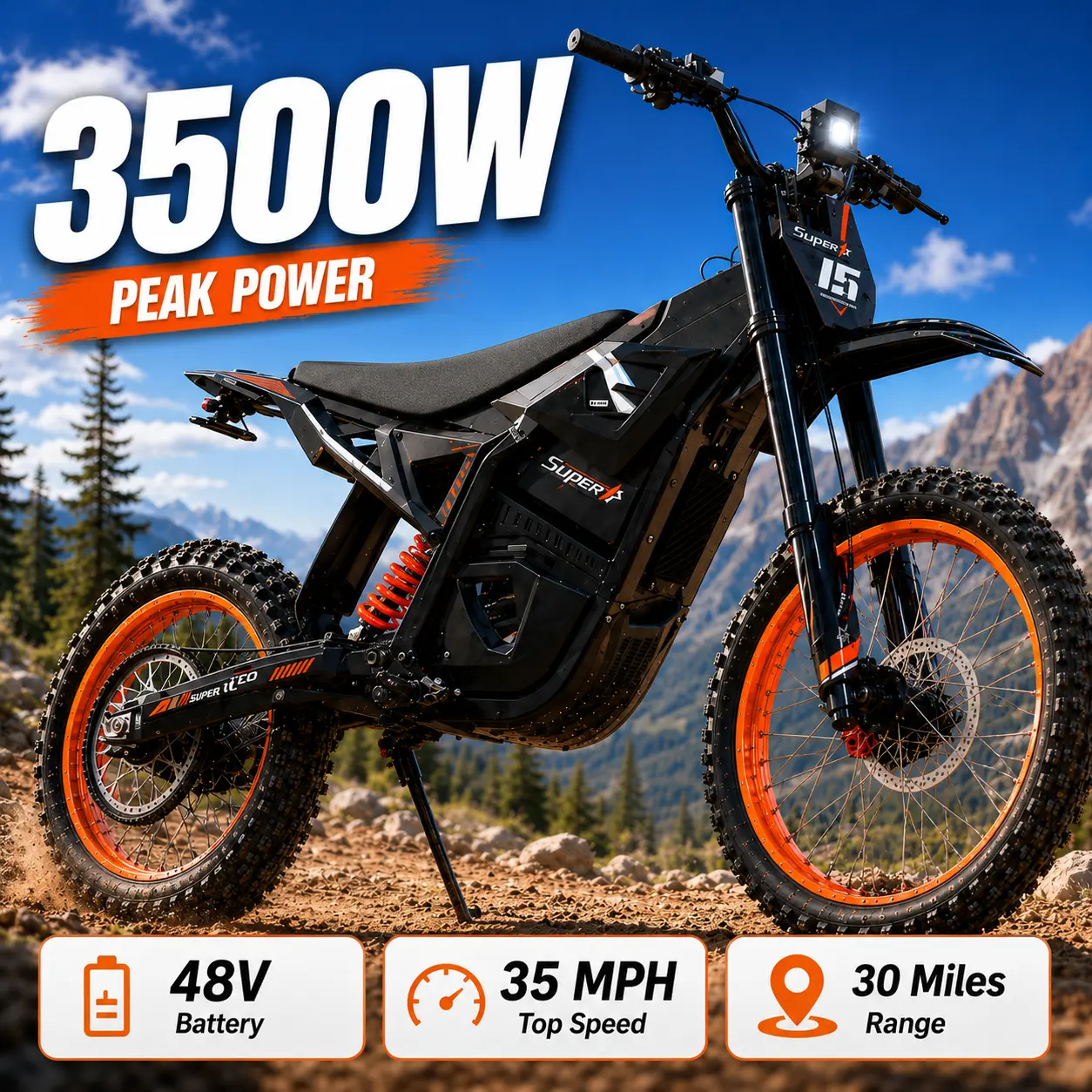 Adult All-Terrain Off-Road Electric Bike, 3500W Peak Motor, 48V 20.8Ah Battery , UL2849 Certified , Up to 35 MPH Speed, 30 mi Range, 35° Climbing Capability, 3 Riding Modes, 350 lbs Max Load tiktokshopbacktoschool