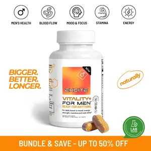 Excite 10-in-1 Daily Men's Supplement – Natural Energy & Stamina Support with Tongkat Ali, L-Arginine & Ginseng Dietary Supplement