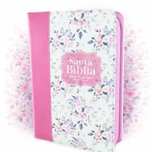 Biblia con Cierre Portátil Letra Grande 12 puntos RV1960,imit piel duotono blanco y rosa floral con índice y canto floral