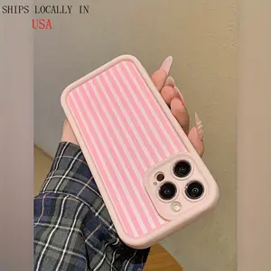 White Powder Stripes Pink Frosted All-Inclusive Anti-Drop Shock-Absorbing Protective Mobile Phone Case Suitable for Apple 16Promax//16Plus/16/16Pro/15Promax/15Pro/15Plus/15/14/14Plus/14Pro